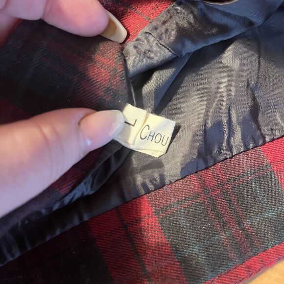 Chouyatou Red Green Tartan Plaid Wool Blend Pleated Skirt size large - Picture 7 of 7